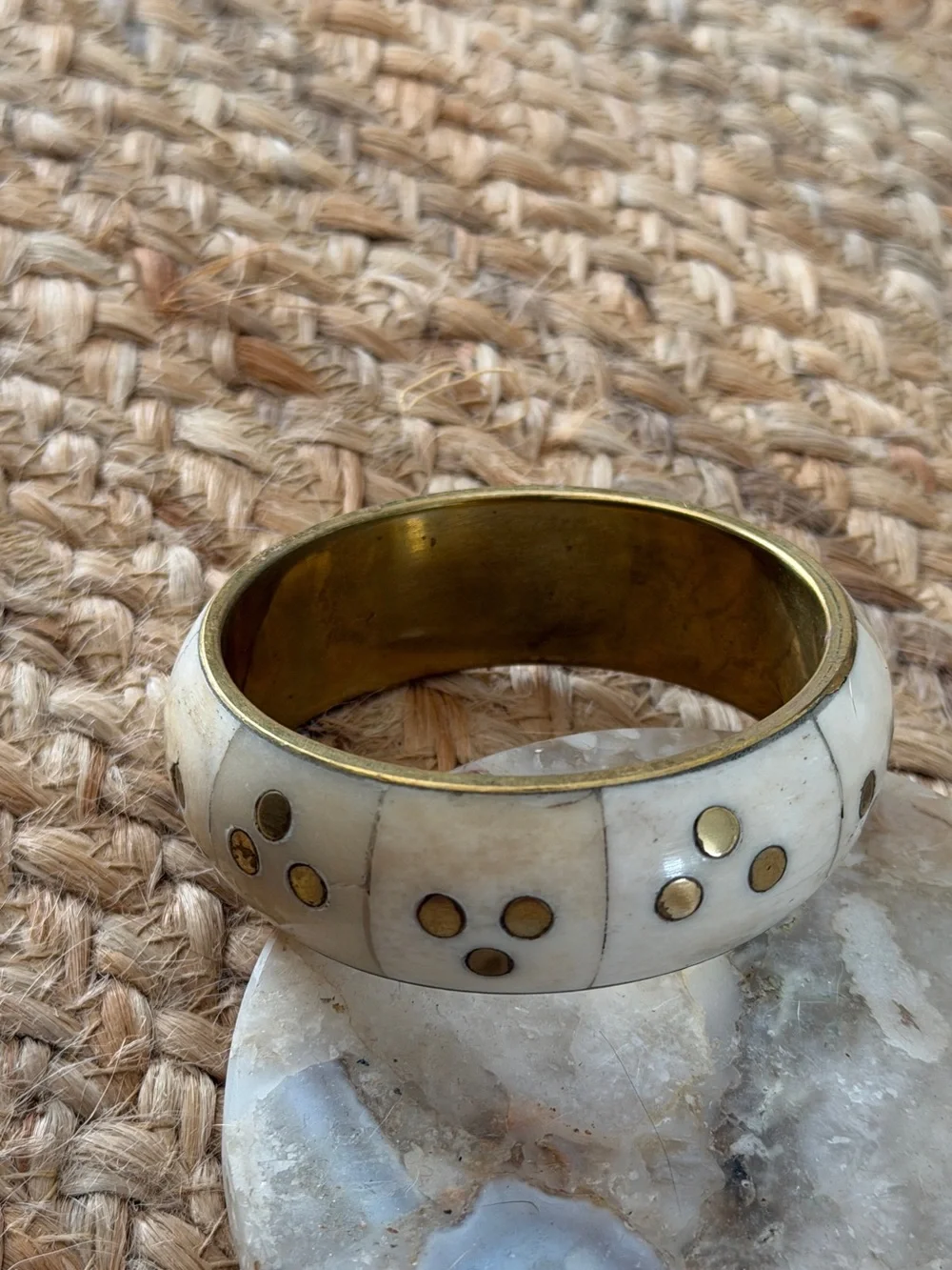 Motel Rocks Ivory and Brass Dot Inlay Bangle Bracelet